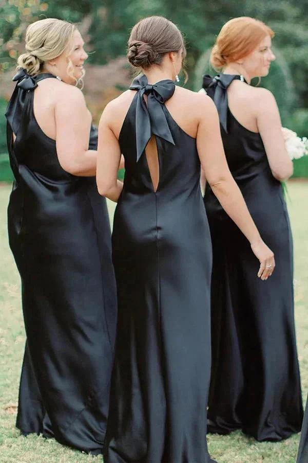 Halter Neckline Cutout Back Long White Bridesmaid Dress BD120 - Image 4