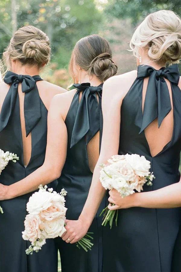 Halter Neckline Cutout Back Long White Bridesmaid Dress BD120 - Image 5
