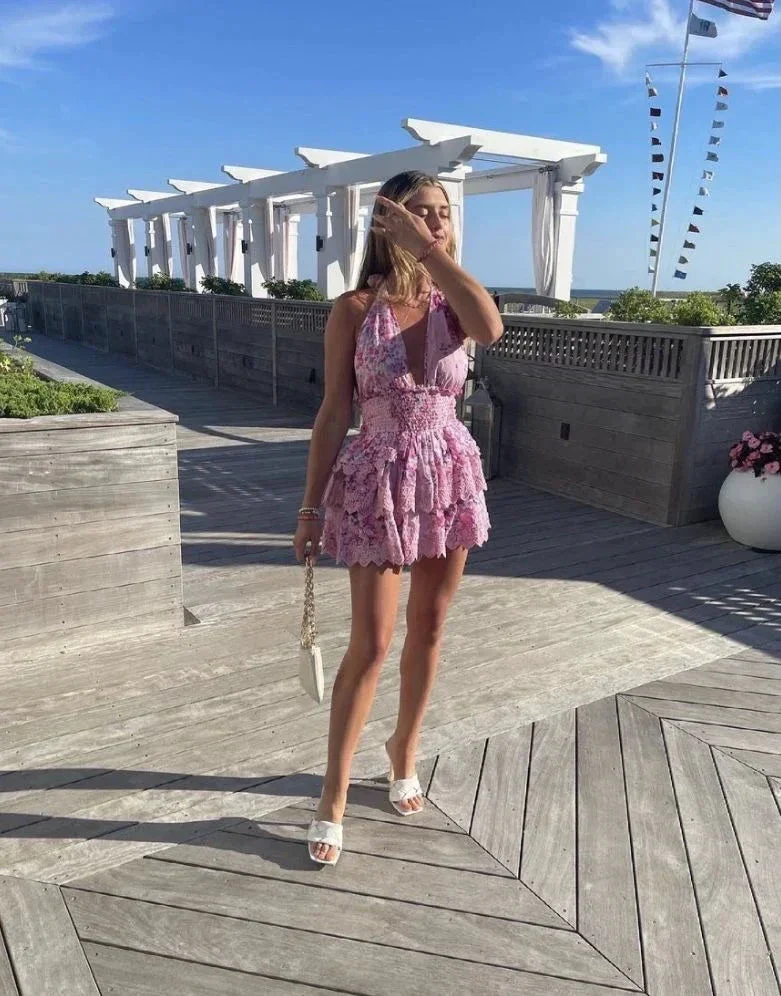 Halter Neckline Floral Print Homecoming Dress Y2535 - Image 2