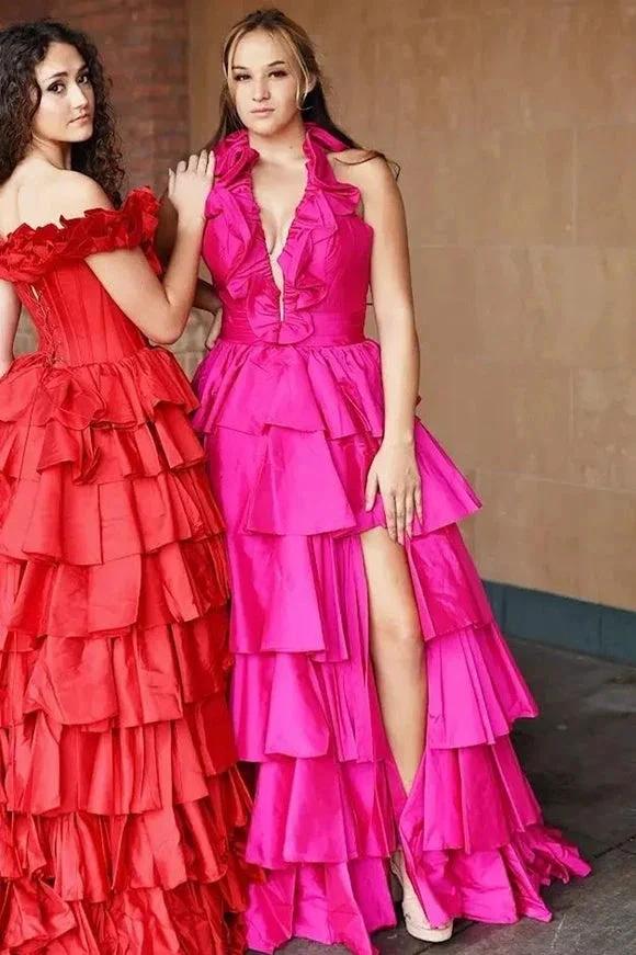 Flora | Halter Red Ruffle Tiered A-Line Prom Dress - Image 10