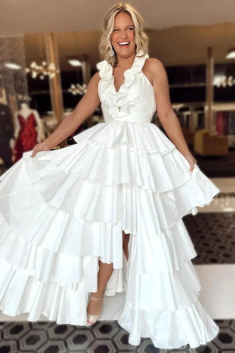 Flora | Halter Red Ruffle Tiered A-Line Prom Dress - Image 2