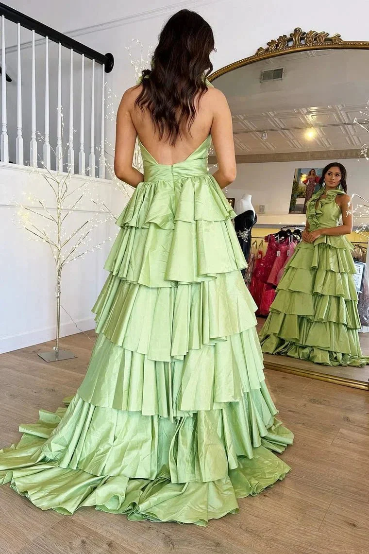 Flora | Halter Red Ruffle Tiered A-Line Prom Dress - Image 4