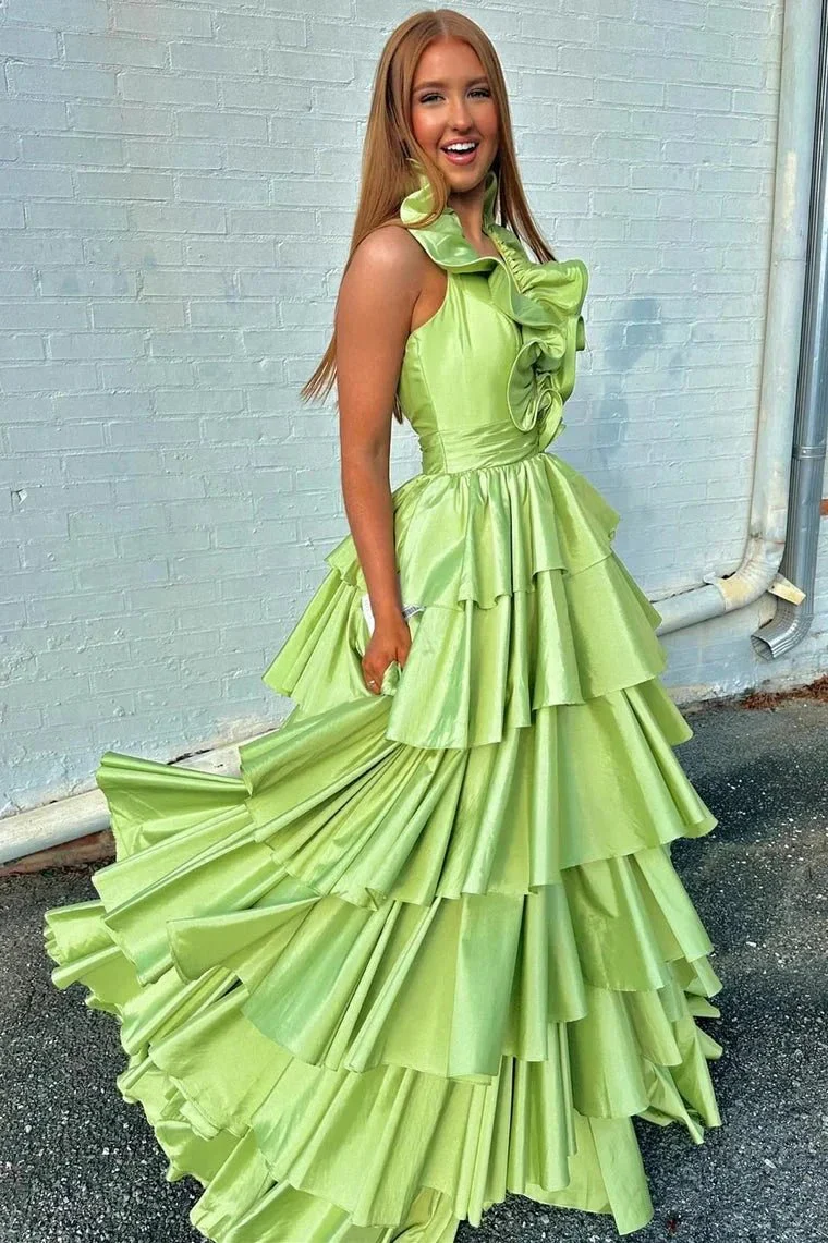 Flora | Halter Red Ruffle Tiered A-Line Prom Dress - Image 5