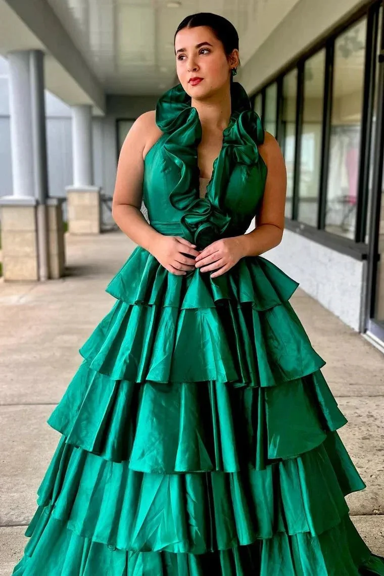 Flora | Halter Red Ruffle Tiered A-Line Prom Dress - Image 6