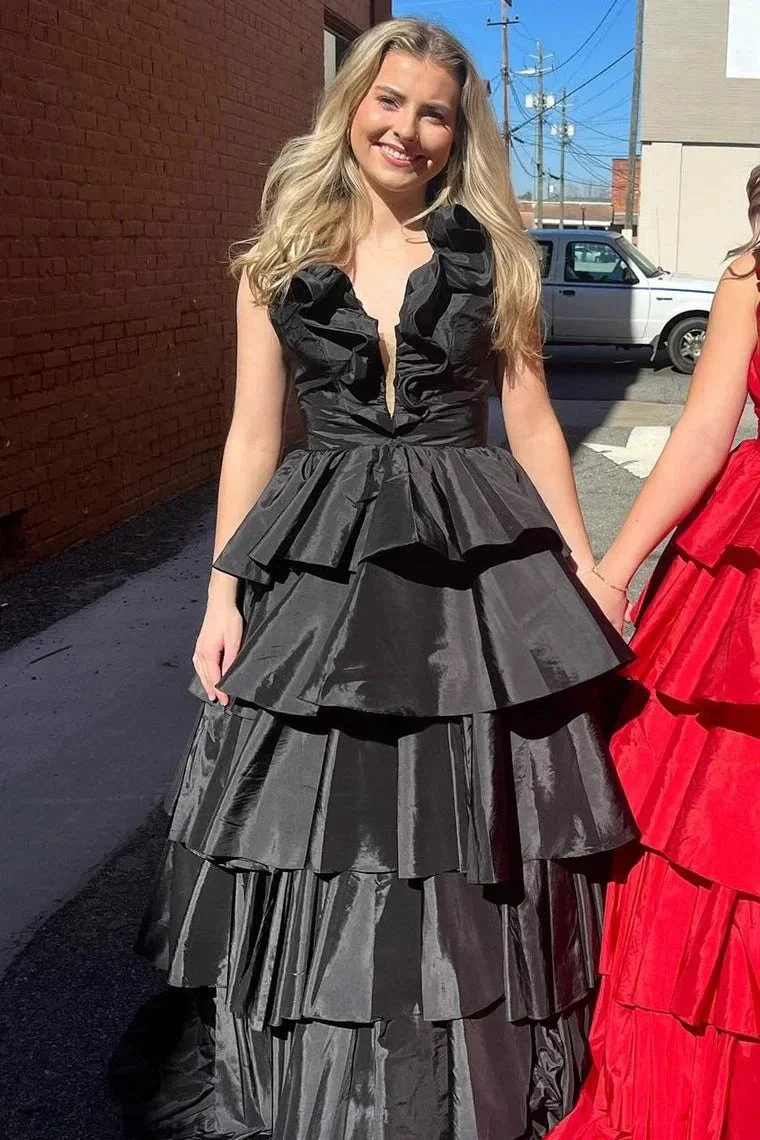 Flora | Halter Red Ruffle Tiered A-Line Prom Dress - Image 7