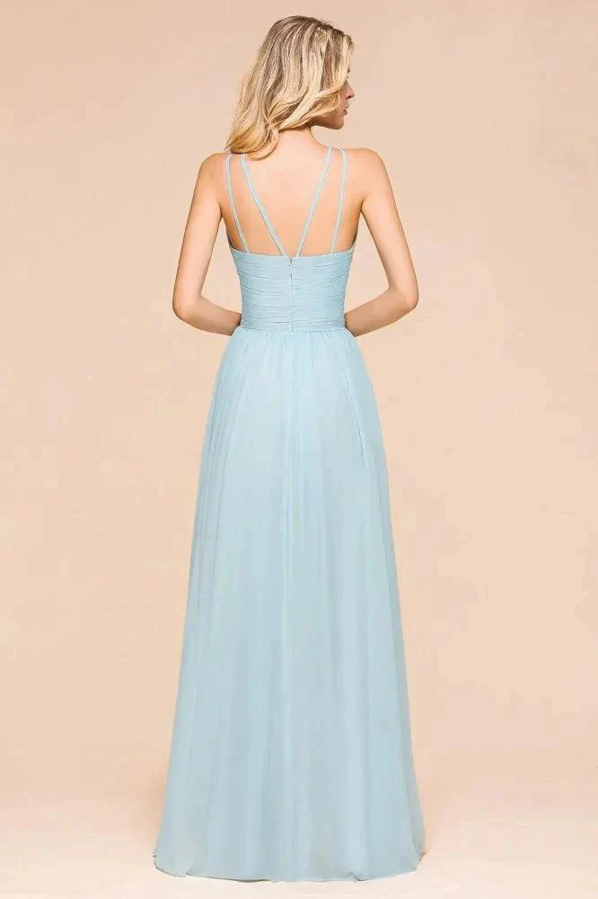 Halter Sky Blue Floor Length Bridesmaid Dress online Sleeveless A-line party Dress - Image 2