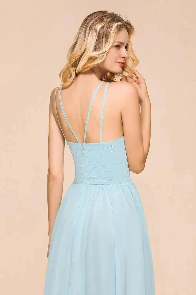 Halter Sky Blue Floor Length Bridesmaid Dress online Sleeveless A-line party Dress - Image 8
