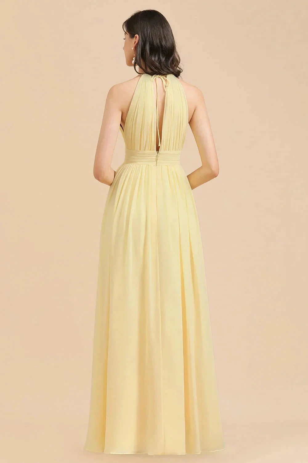 Halter Sleeveless Daffodil Chiffon Bridesmaid Dress with Ruffles - Image 6