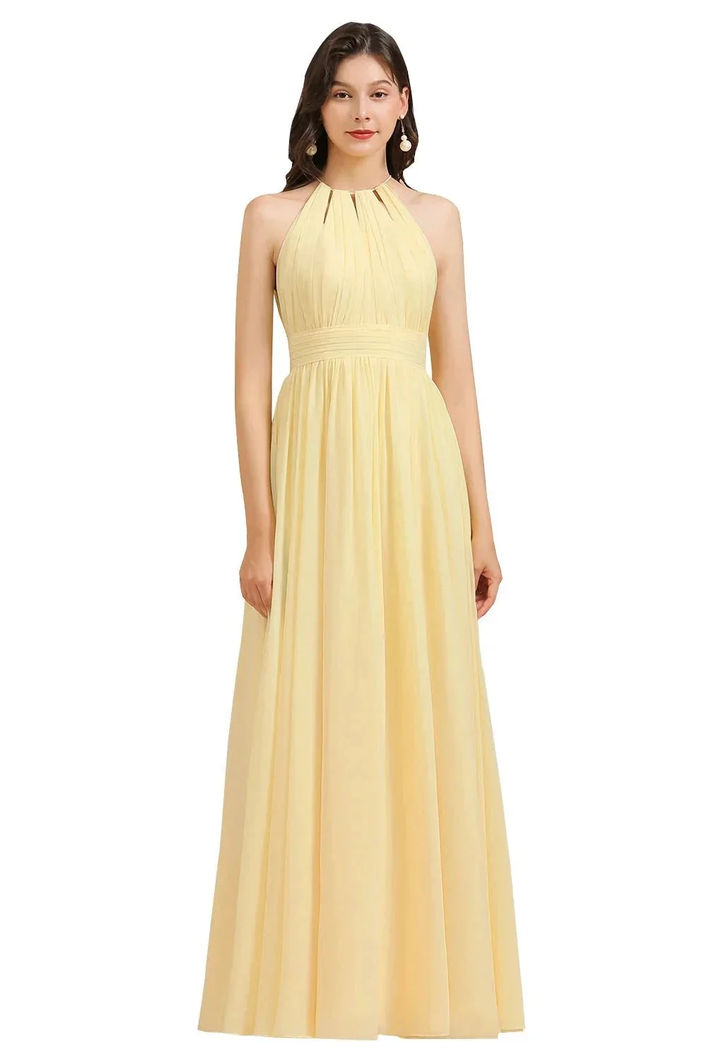 Halter Sleeveless Daffodil Chiffon Bridesmaid Dress with Ruffles - Image 9