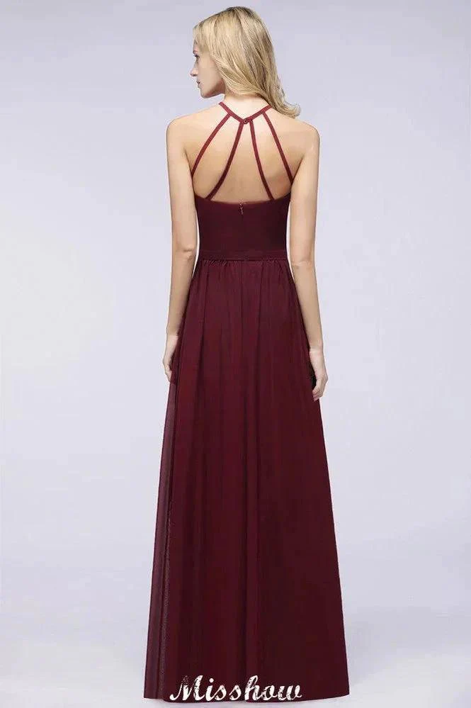 Halter Sleeveless Floor-Length Bridesmaid Dress with Ruffles - Image 2