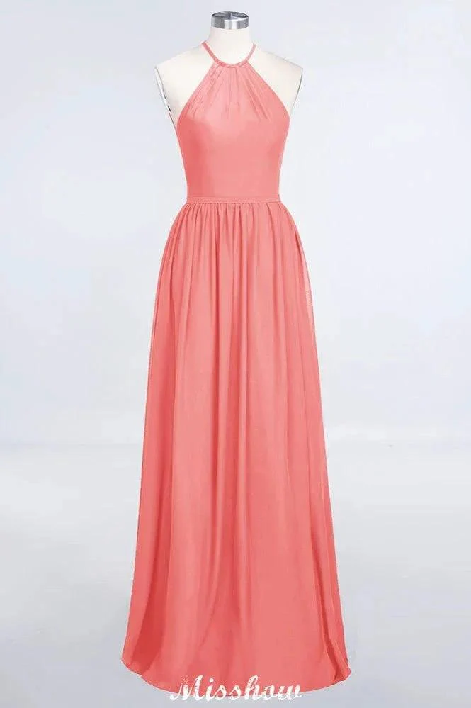 Halter Sleeveless Floor-Length Bridesmaid Dress with Ruffles - Image 3