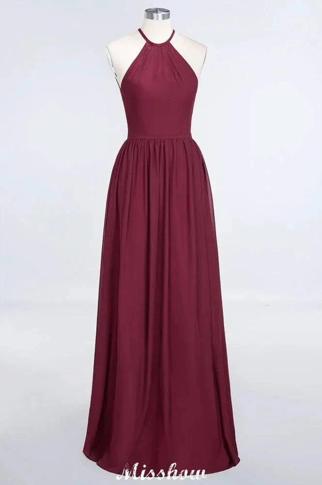 Halter Sleeveless Floor-Length Bridesmaid Dress with Ruffles - Image 4