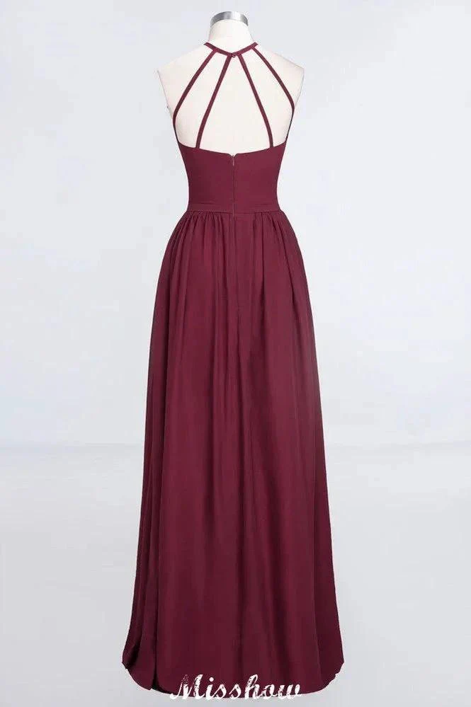 Halter Sleeveless Floor-Length Bridesmaid Dress with Ruffles - Image 5