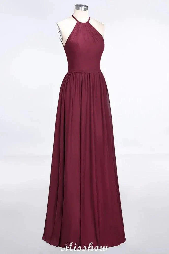 Halter Sleeveless Floor-Length Bridesmaid Dress with Ruffles - Image 6