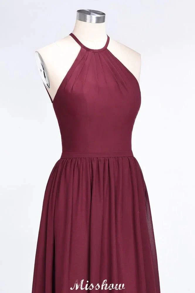 Halter Sleeveless Floor-Length Bridesmaid Dress with Ruffles - Image 8