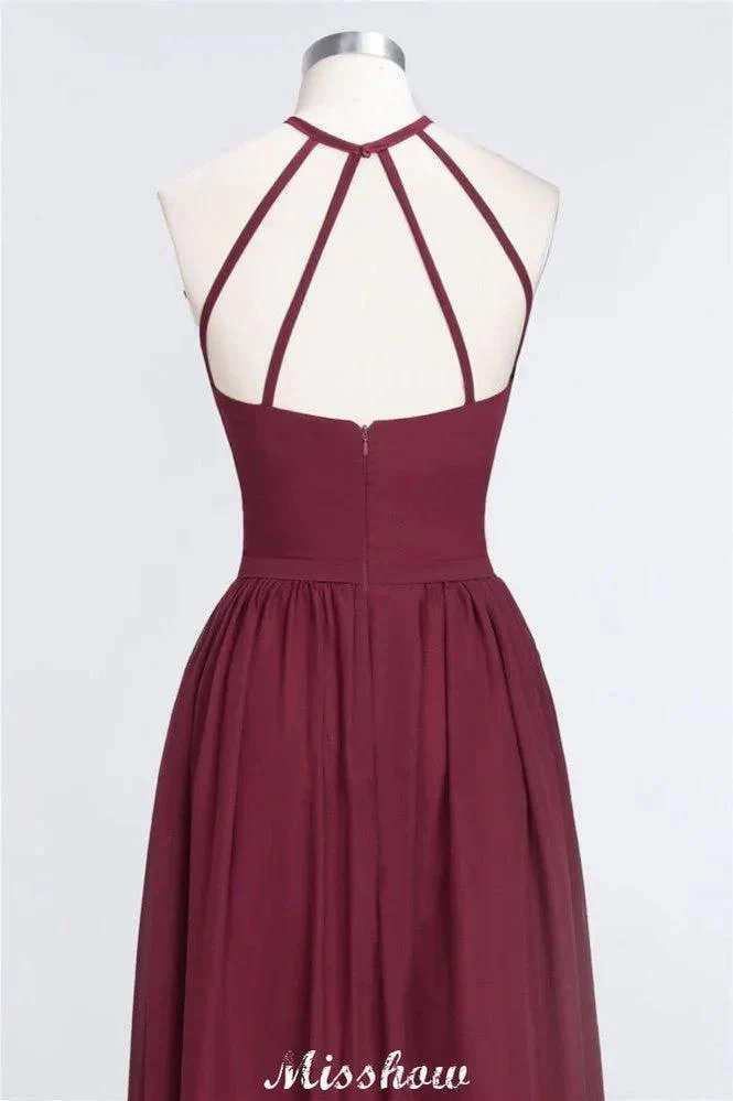 Halter Sleeveless Floor-Length Bridesmaid Dress with Ruffles - Image 9