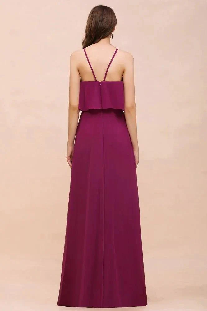 Halter Sleeveless Purple Bridesmaid Dress with Side Pockets - Image 2