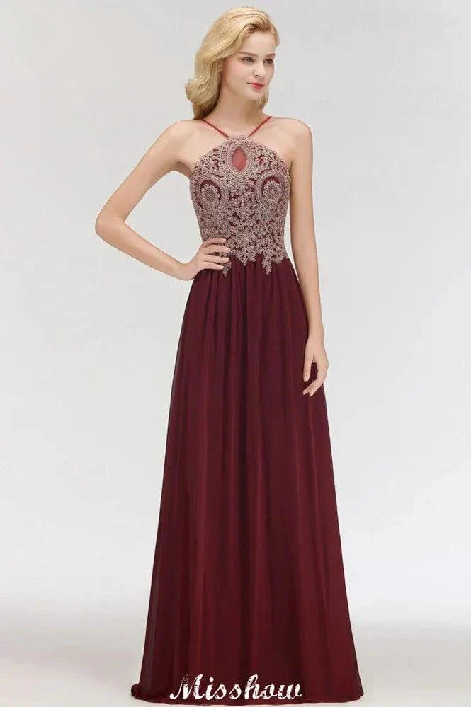 Halter Spaghetti Gold Appliques Swing Dress Sleeveless Tulle Chiffon Evening Maxi Dress - Image 3