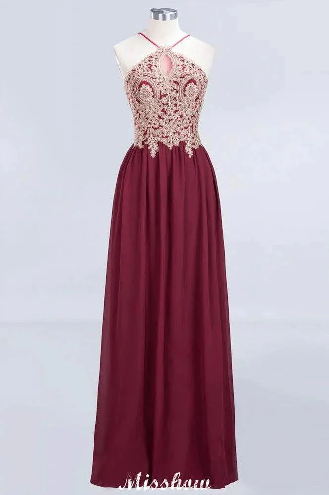 Halter Spaghetti Gold Appliques Swing Dress Sleeveless Tulle Chiffon Evening Maxi Dress - Image 4