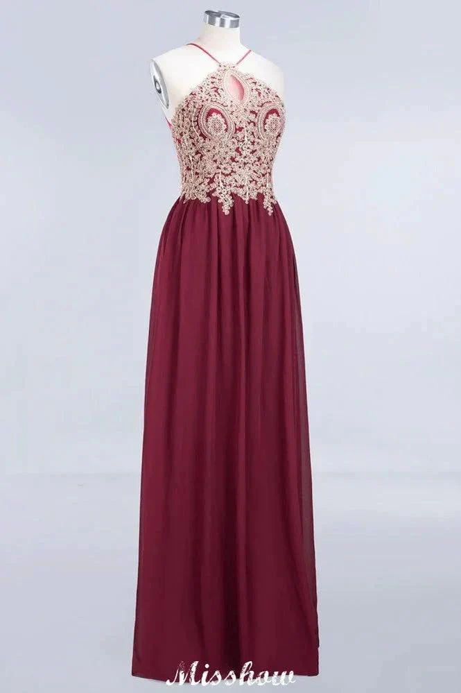 Halter Spaghetti Gold Appliques Swing Dress Sleeveless Tulle Chiffon Evening Maxi Dress - Image 6