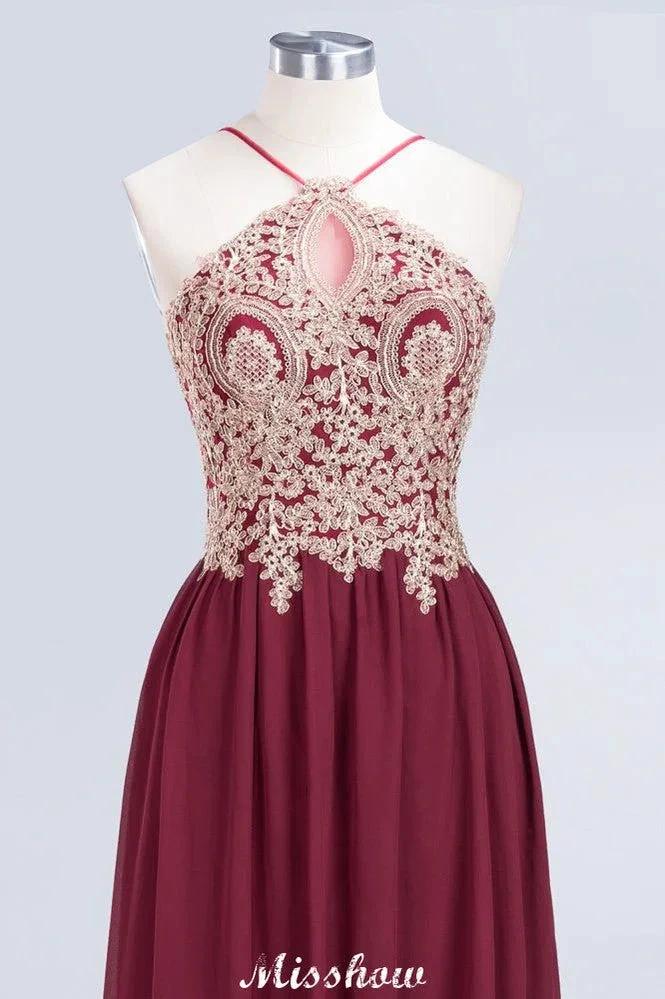 Halter Spaghetti Gold Appliques Swing Dress Sleeveless Tulle Chiffon Evening Maxi Dress - Image 7