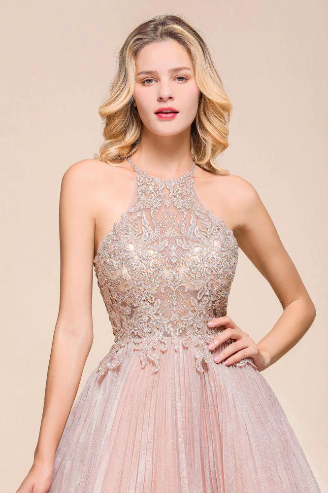 Halter Sparkly Short Homecoming Dress Floral Lace Aline Prom Dress Knee Length - Image 6