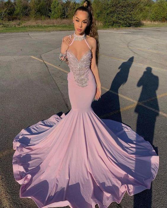 Halter Sweetheart Beading Sleeveless Floor-length Mermaid Prom Dresses - Image 2