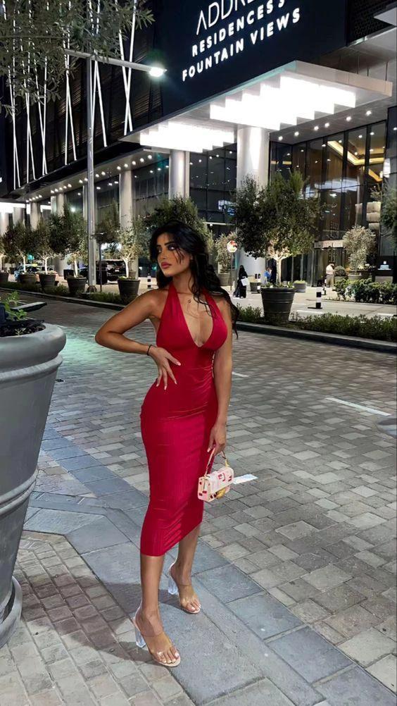 Halter V Neck Bodycon Dress Sexy Evening Dress Y633 - Image 2