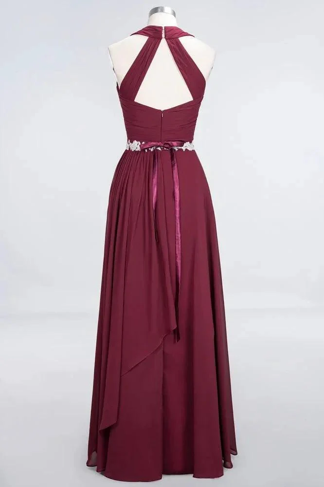 Halter V-Neck Sleeveless Ruffle Bridesmaid Dress with Appliques Sashes Evening Swing Dress - Image 10