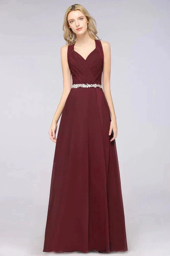 Halter V-Neck Sleeveless Ruffle Bridesmaid Dress with Appliques Sashes Evening Swing Dress - Image 3