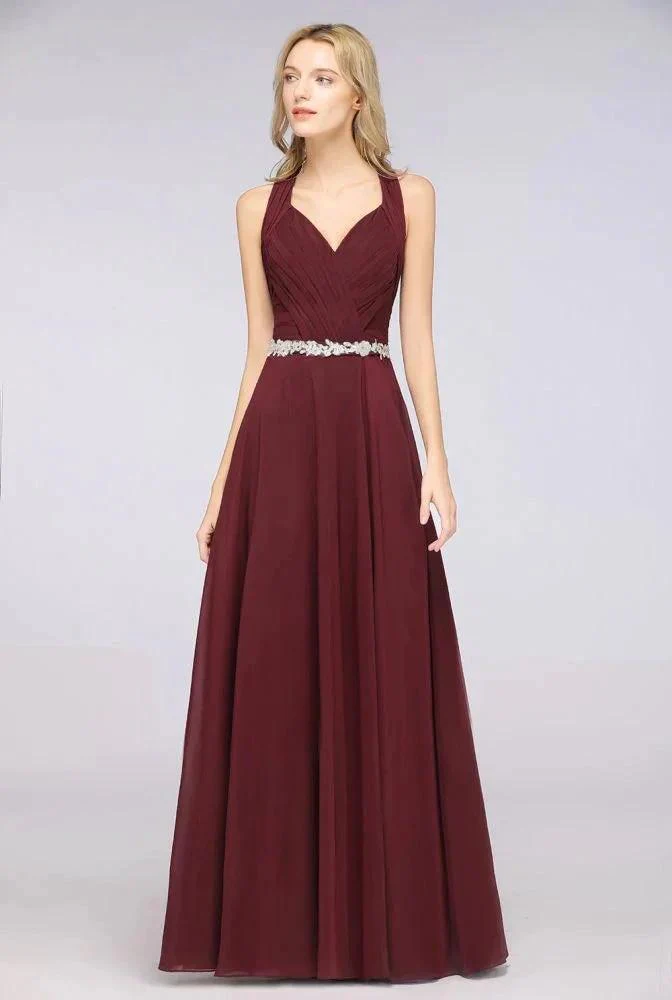 Halter V-Neck Sleeveless Ruffle Bridesmaid Dress with Appliques Sashes Evening Swing Dress - Image 4