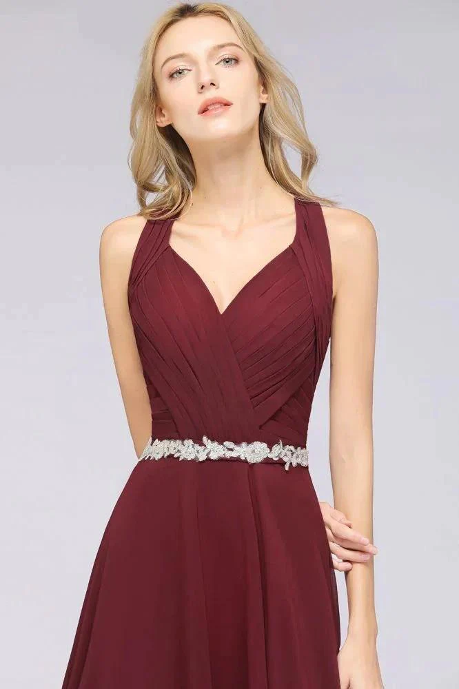 Halter V-Neck Sleeveless Ruffle Bridesmaid Dress with Appliques Sashes Evening Swing Dress - Image 7