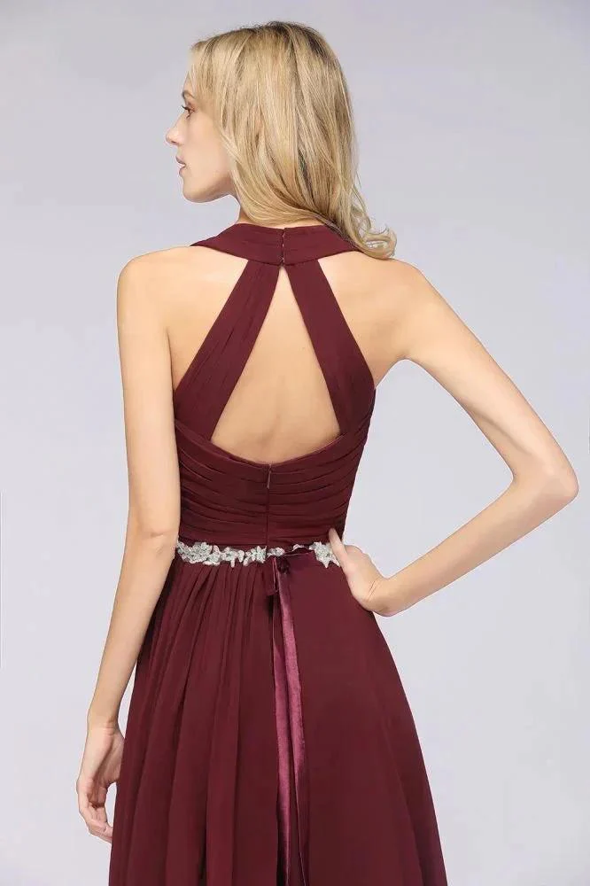 Halter V-Neck Sleeveless Ruffle Bridesmaid Dress with Appliques Sashes Evening Swing Dress - Image 8