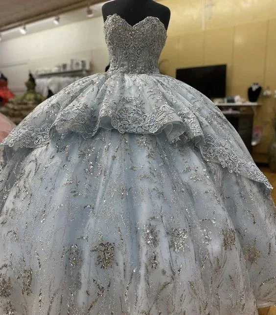 Handmade Smoke Blue Flowers Quinceanera Dress Sleeveless Appliques Ball Gown Sweet 16 Dress Y6294 - Image 2