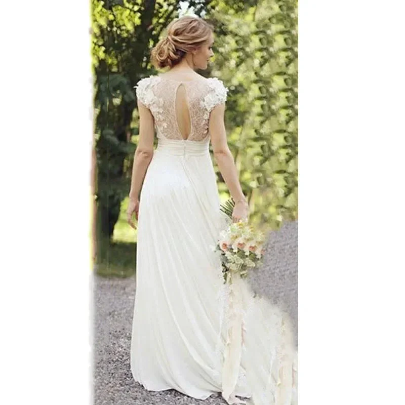 Haute Couture White 3D Appliques Bride Dress Deep V-Neck Backless Satin Sweep Train  A-LINE Bespoke Wedding Dress - Image 2
