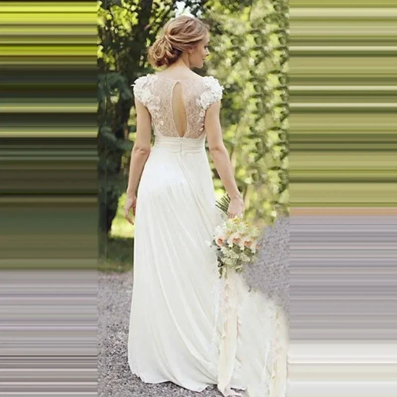 Haute Couture White 3D Appliques Bride Dress Deep V-Neck Backless Satin Sweep Train  A-LINE Bespoke Wedding Dress - Image 3