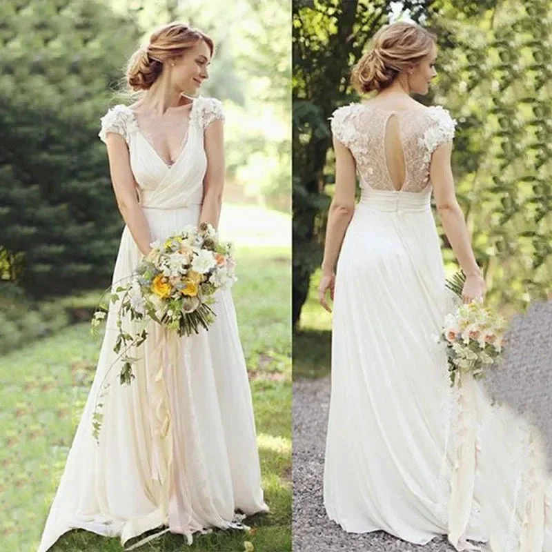 Haute Couture White 3D Appliques Bride Dress Deep V-Neck Backless Satin Sweep Train  A-LINE Bespoke Wedding Dress - Image 4