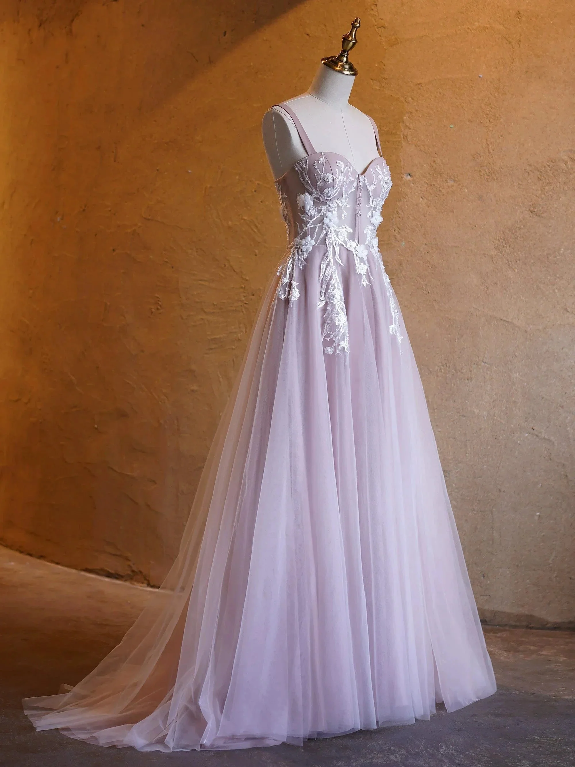 Felicity |Lavender A-line Sweetheart Neckline Tulle Sweep Train Prom Dress - Image 4