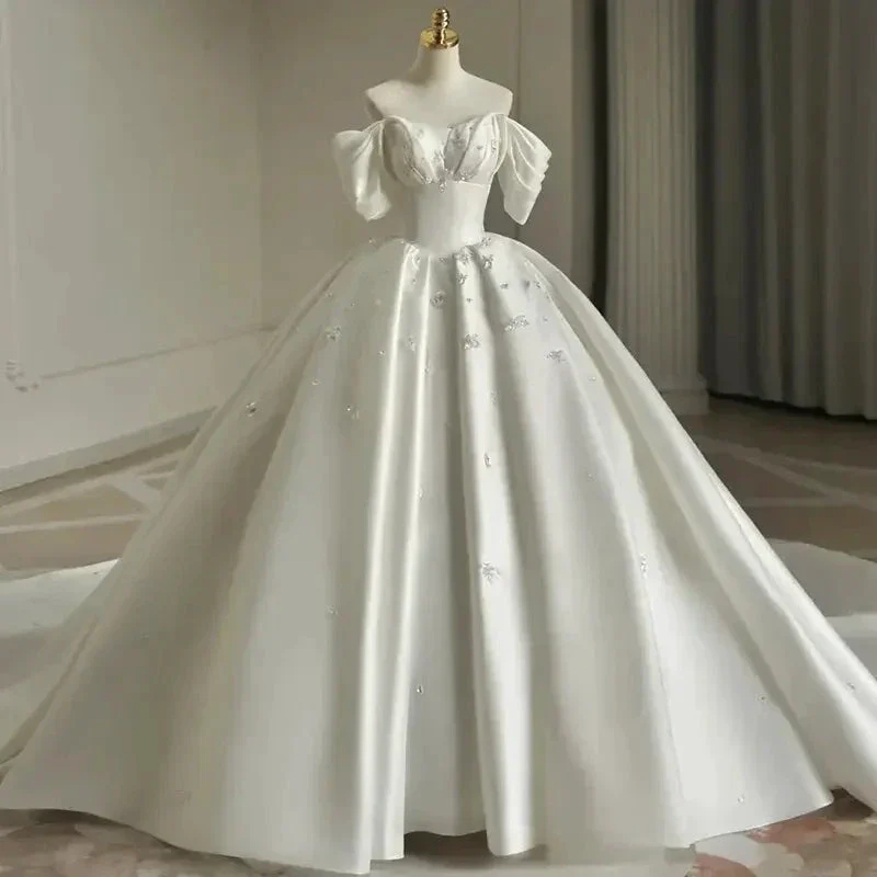 Heavy Industry Luxury Satin Tail Wedding Dress Y6858 - Image 2