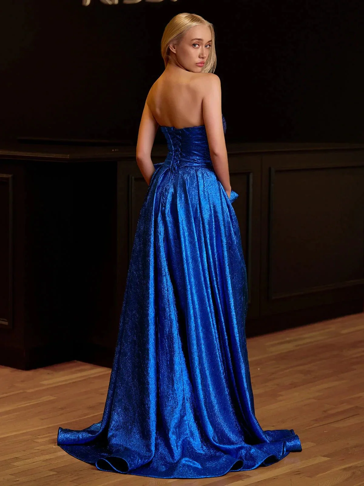 Heloise | Fuchsia Strapless A-Line Long Prom Dress With Bow - Image 2
