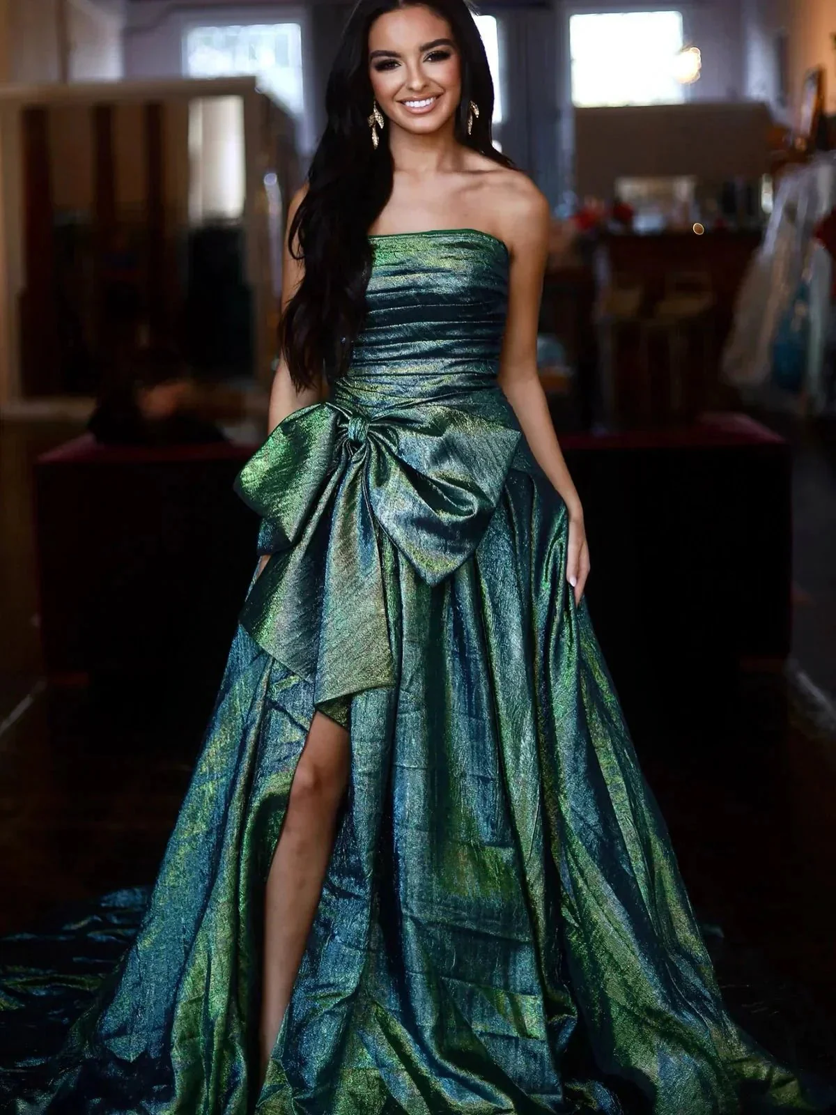 Heloise | Fuchsia Strapless A-Line Long Prom Dress With Bow - Image 7