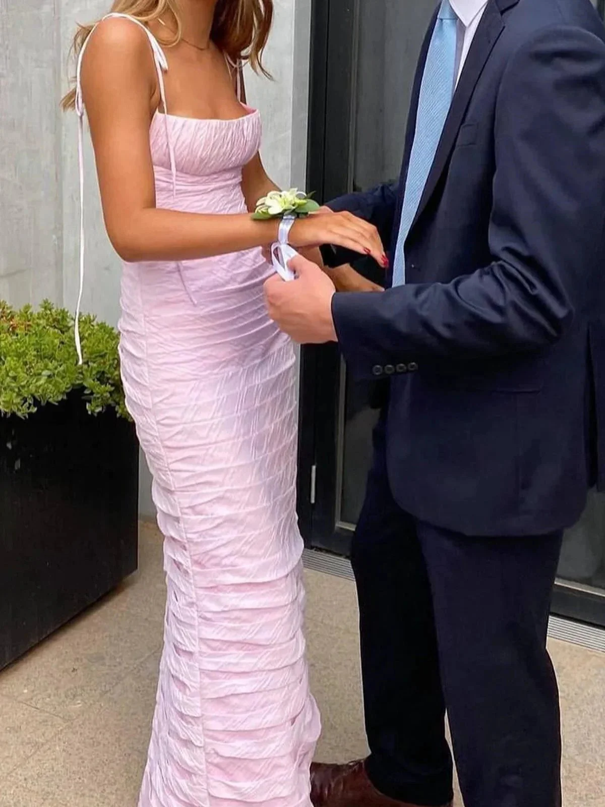 Henry | Mermaid Spaghetti Straps Floor Length Sleeveless Pink Prom Dress - Image 2