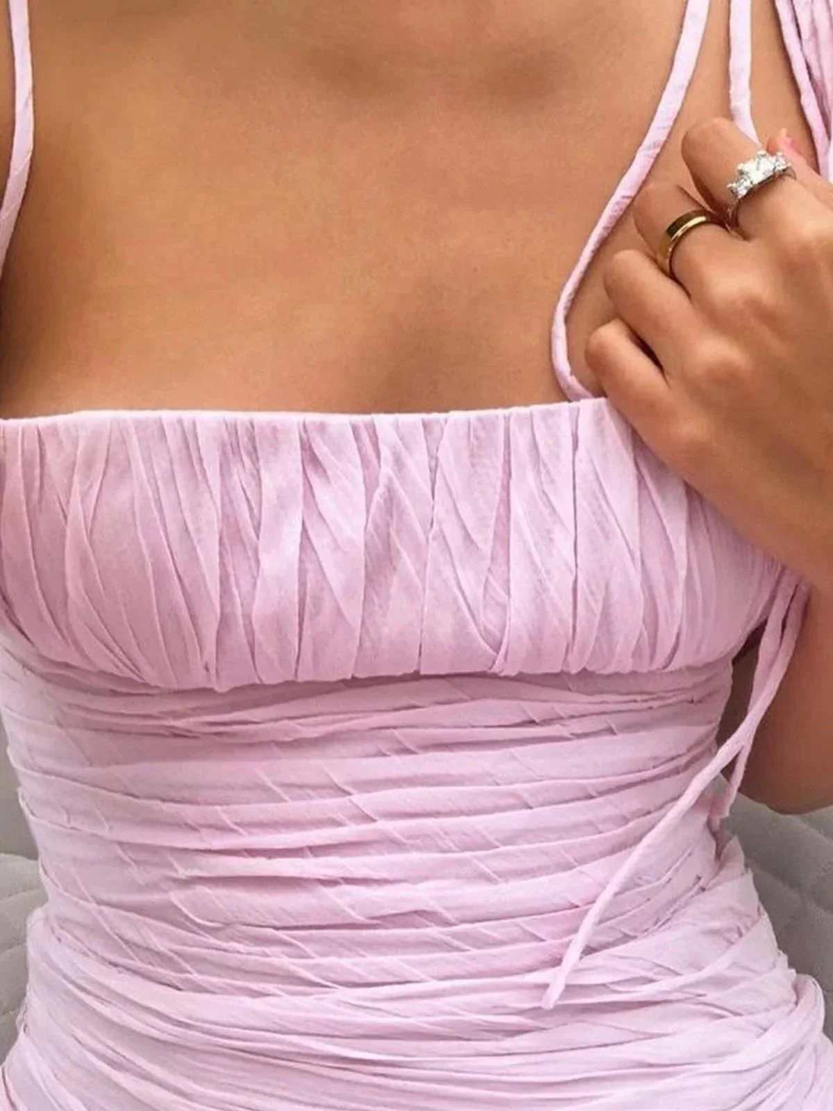 Henry | Mermaid Spaghetti Straps Floor Length Sleeveless Pink Prom Dress - Image 4