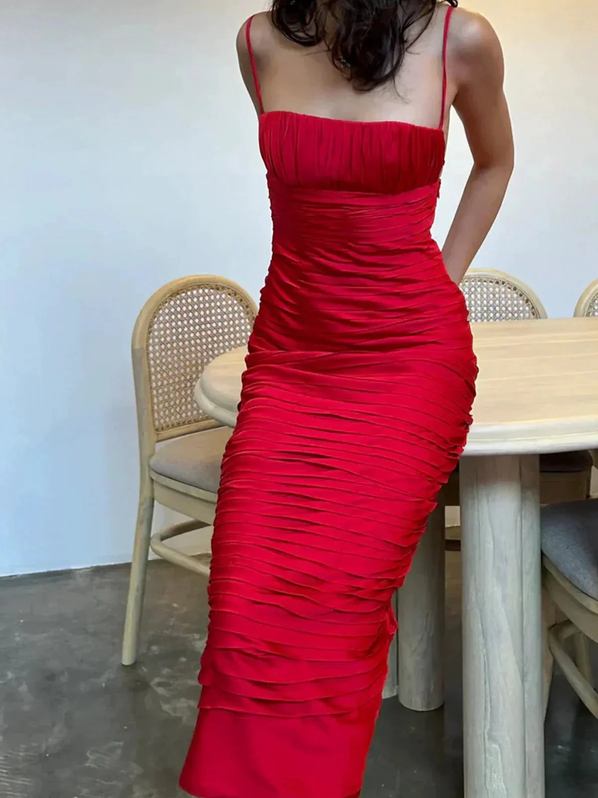 Henry | Mermaid Spaghetti Straps Floor Length Sleeveless Pink Prom Dress - Image 9
