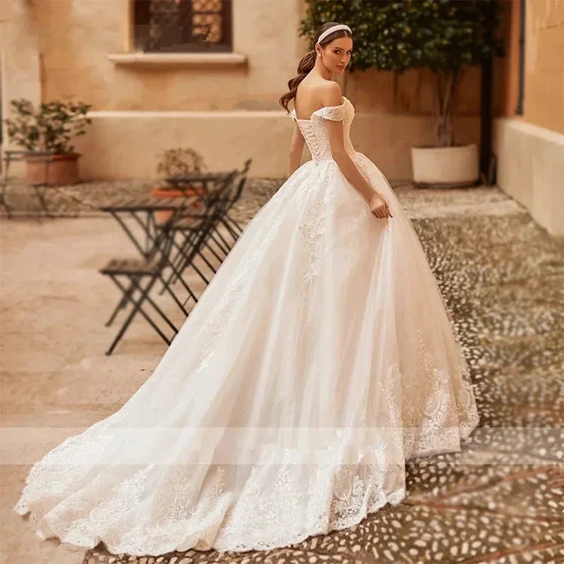 Custom Made Gorgeous Wedding Dresses Sexy Off The Shoulder Lace Appliques Elegant Bridal Robe - Image 3