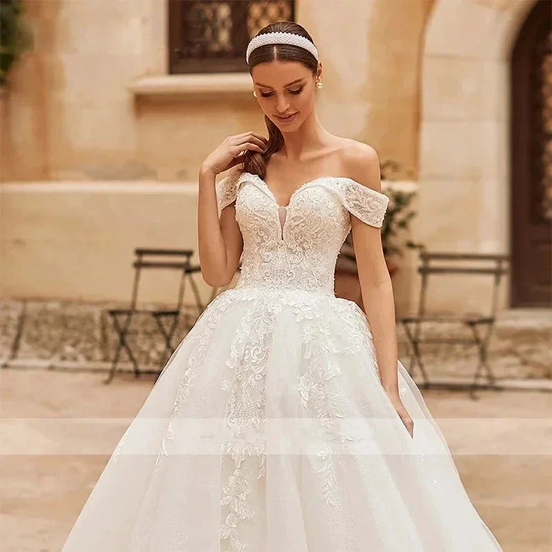 Custom Made Gorgeous Wedding Dresses Sexy Off The Shoulder Lace Appliques Elegant Bridal Robe - Image 4