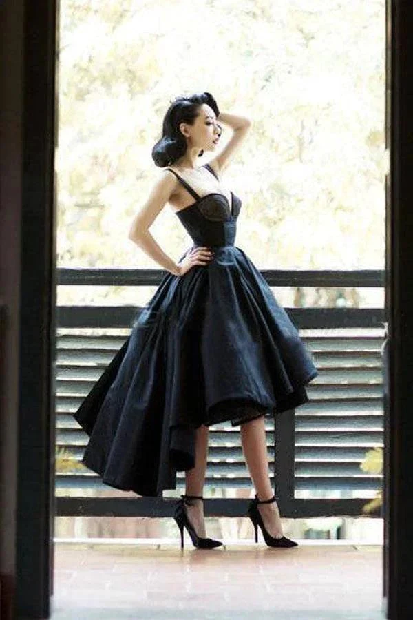 High Low Black Dress Vintage Homecoming Dresses Short Prom Dress PD387 - Image 2