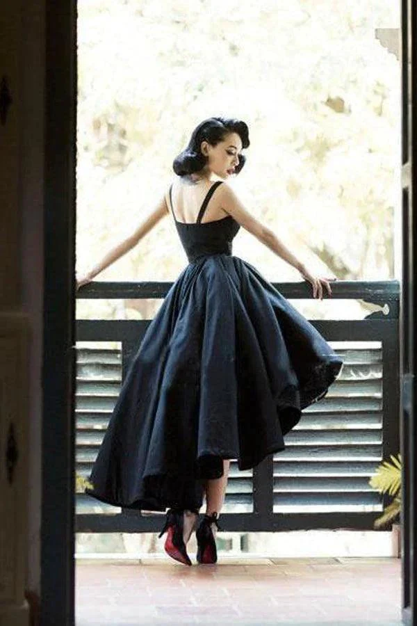High Low Black Dress Vintage Homecoming Dresses Short Prom Dress PD387 - Image 3