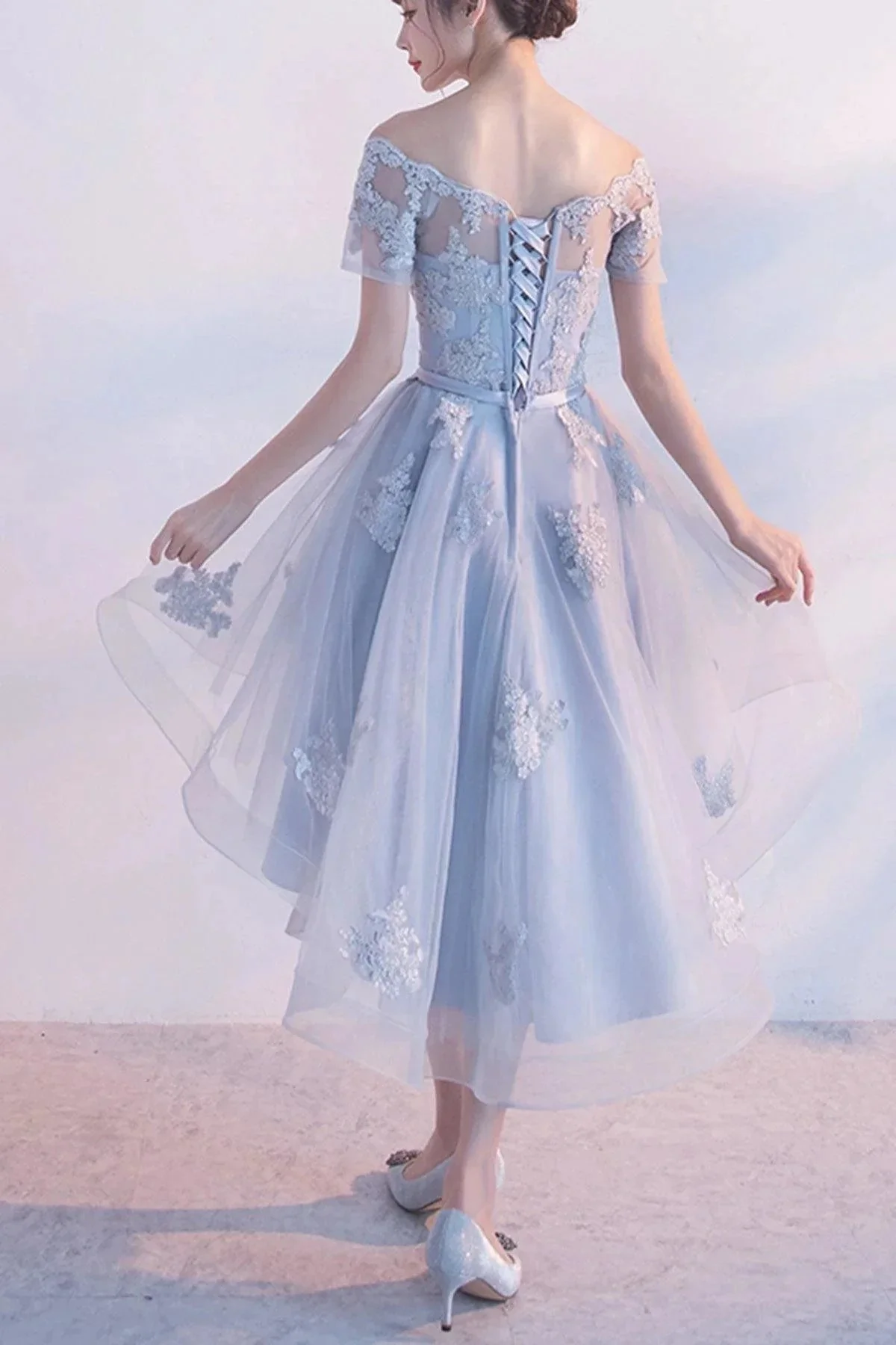 High Low Homecoming Dress Off-the-shoulder Tulle Short Prom Dress PD355 - Image 2