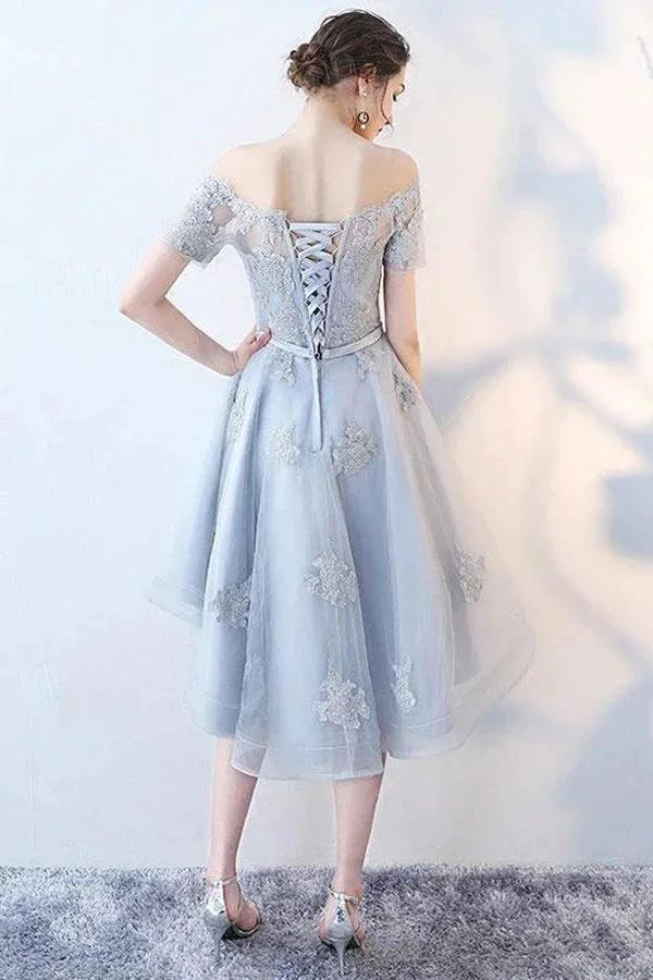 High Low Homecoming Dress Off-the-shoulder Tulle Short Prom Dress PD355 - Image 4
